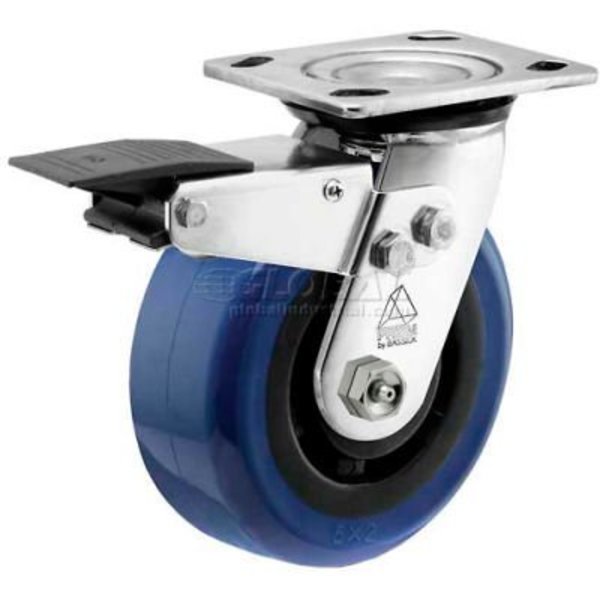 Casters Wheels & Industrial Handling Bassick Prism Stainless Steel Total Lock Swivel Caster - Eagle Urethane - 6in Dia. CPT60156SS-EAG11(BK)